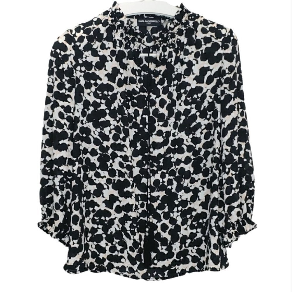 KARL LAGERFELD Pearl ruffle crop sleeves blouse